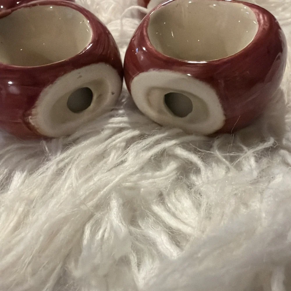 Vintage Set Of Four Hand-Painted Ceramic Red Apple Napkin Rings